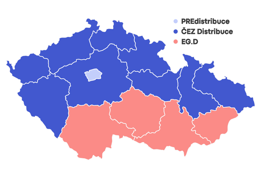 Mapa distribučních území elektřiny